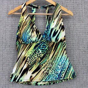 It Figures Swim Top Womens Size 8 Multicolor Leopard All Over Print Sleeveless